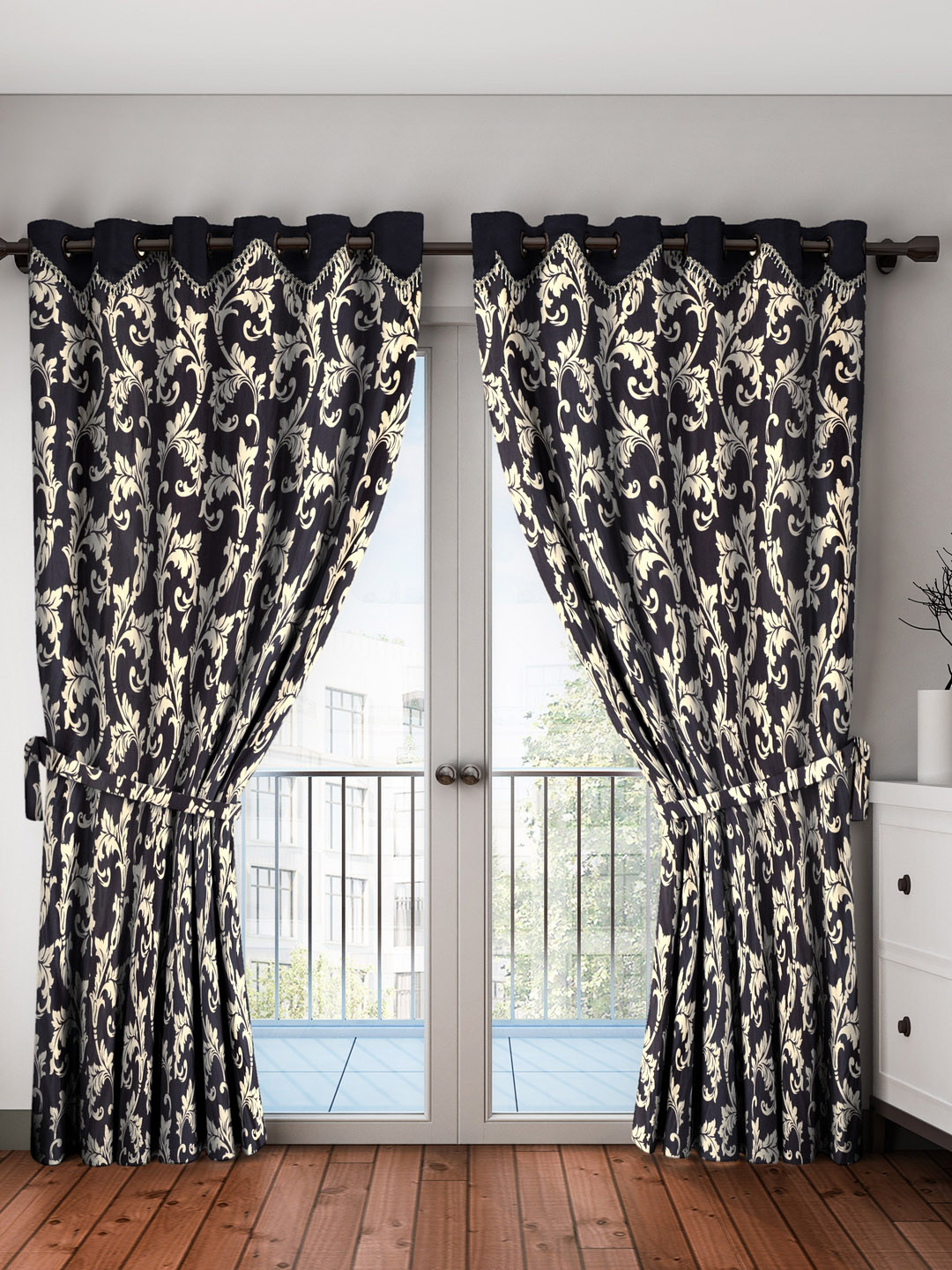 

Home Sizzler Black & Beige Set of 2 Long Door Curtains