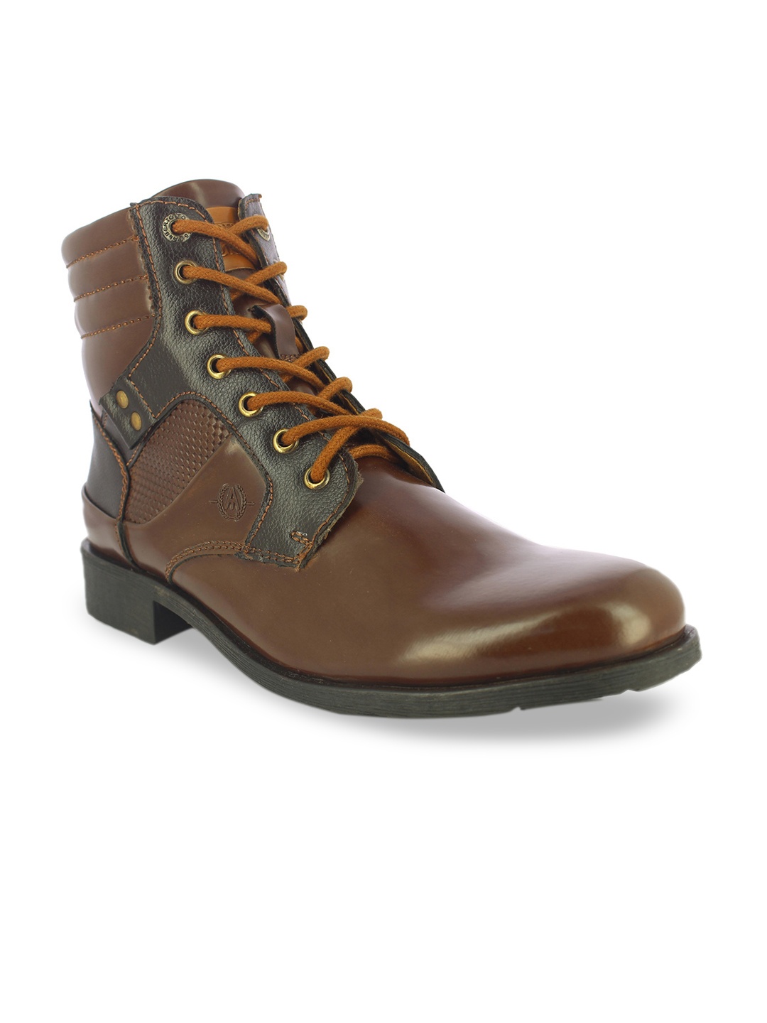 

Alberto Torresi Men Tan Brown Solid Synthetic Leather Synthetic Leather High-Top Flat Boots