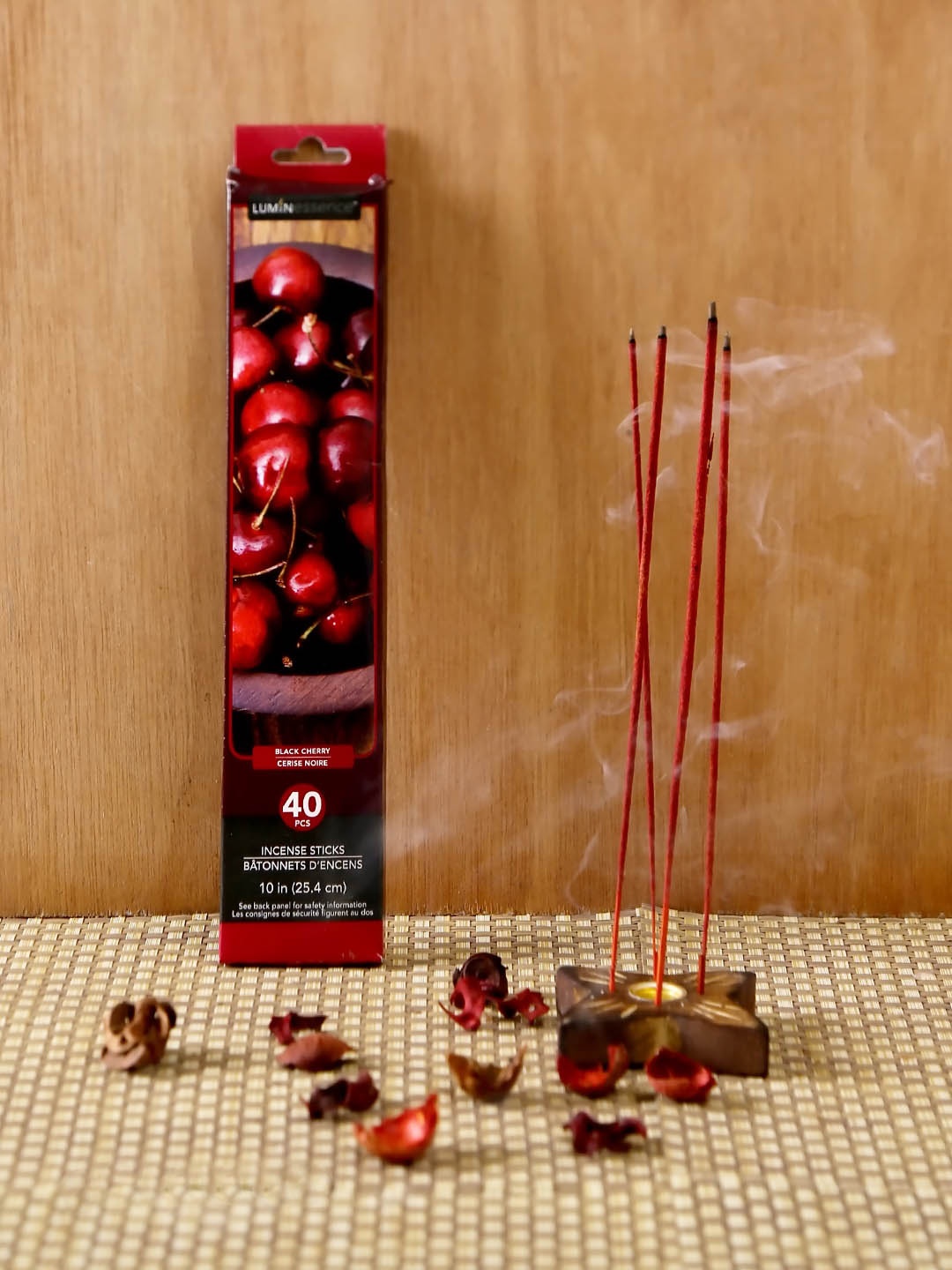 

HOSLEY Set of 240 Red Cherry Scented Incense Sticks with Wooden Holder