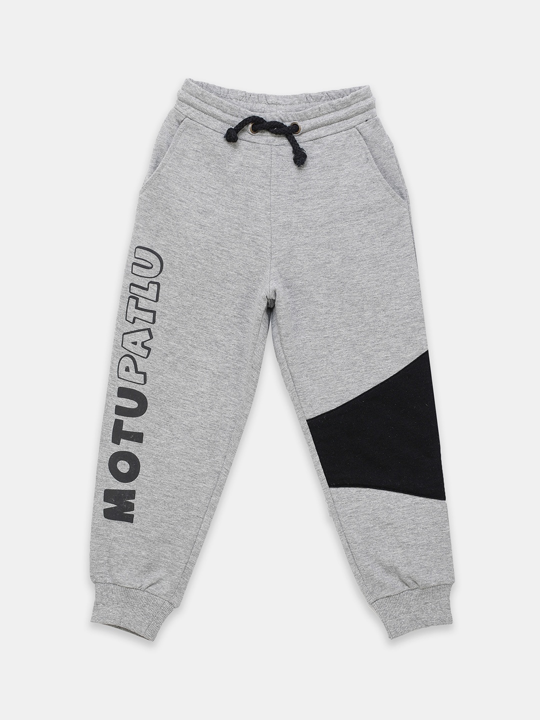 

toothless Boys Grey Melange & Blue Motu Patlu Patterned Mid-Rise Joggers