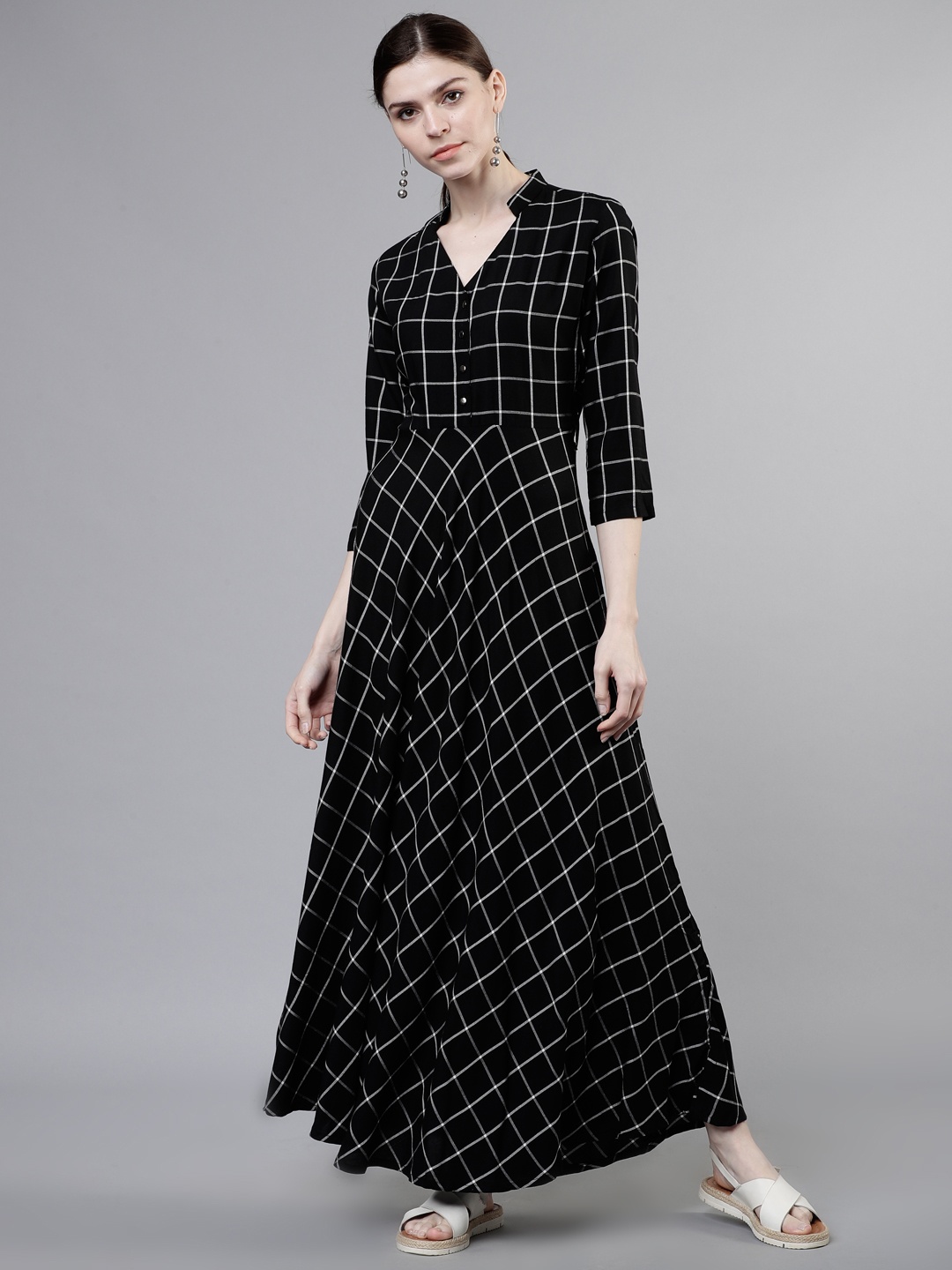 

Tokyo Talkies Women Black Checked Maxi Dress
