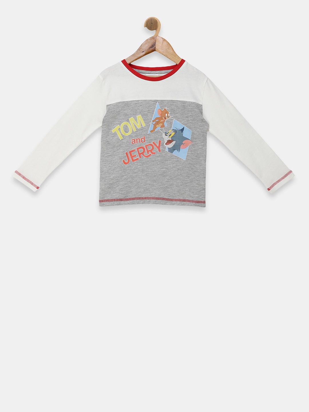 

toothless Boys Round Neck Tom & Jerry Printed T-shirt, Grey