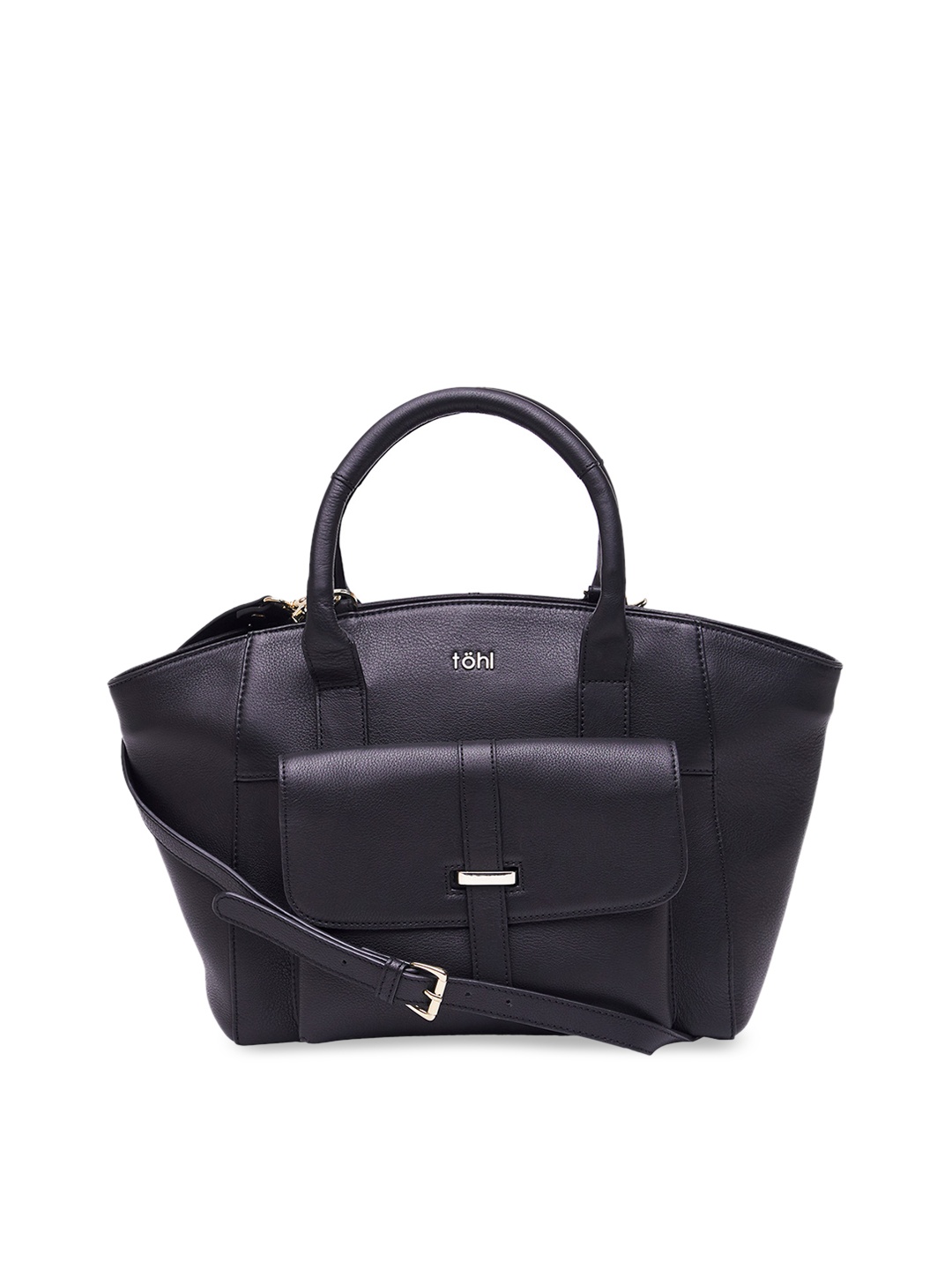 

tohl Black Solid Leather Handheld Bag