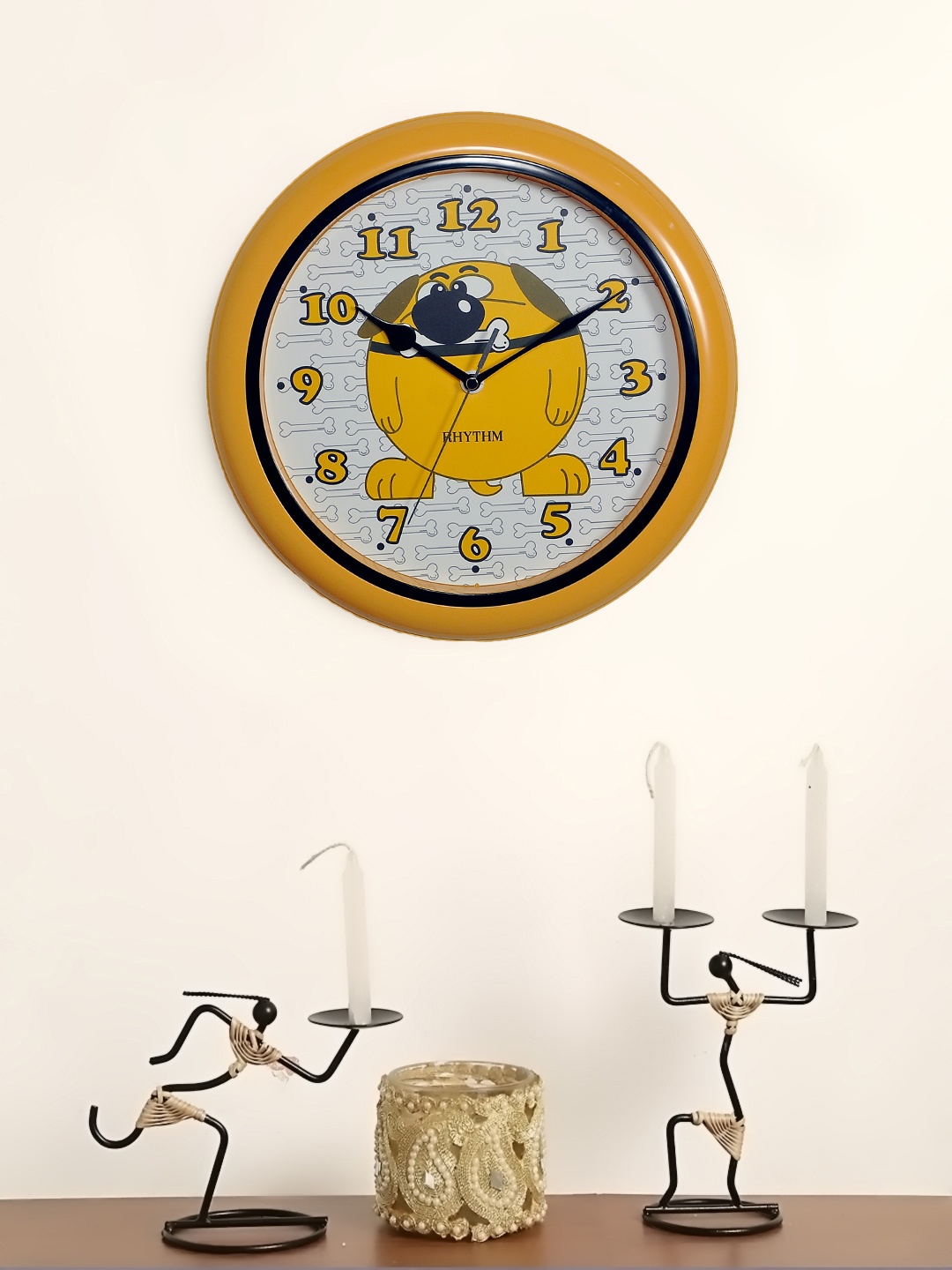 

Rhythm Yellow & White Handcrafted Round Printed Analogue Wall Clock