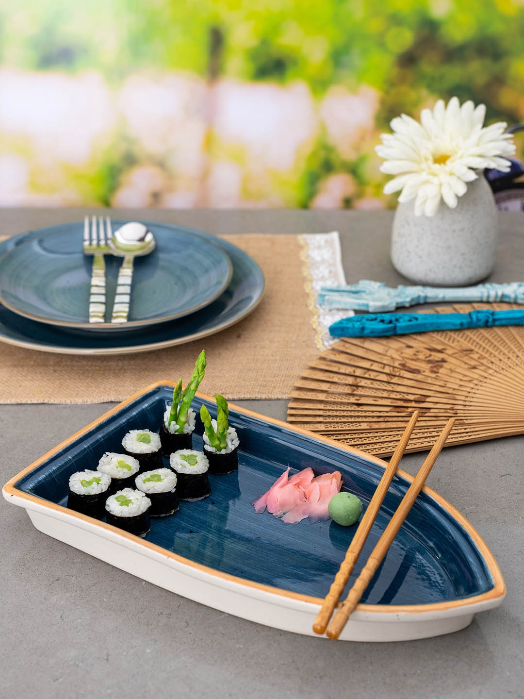 

GOODHOMES Teal Blue Stoneware Serving Plate