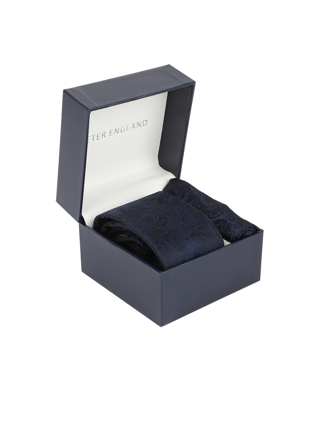 

Peter England Men Blue Paisley Printed Tie & Pocket Square Gift Set, Navy blue