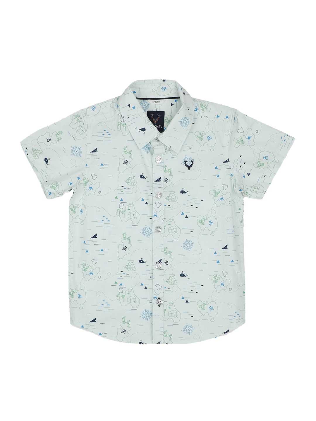 Allen Solly Junior Boys Green & Blue Printed Regular Fit Casual Shirt