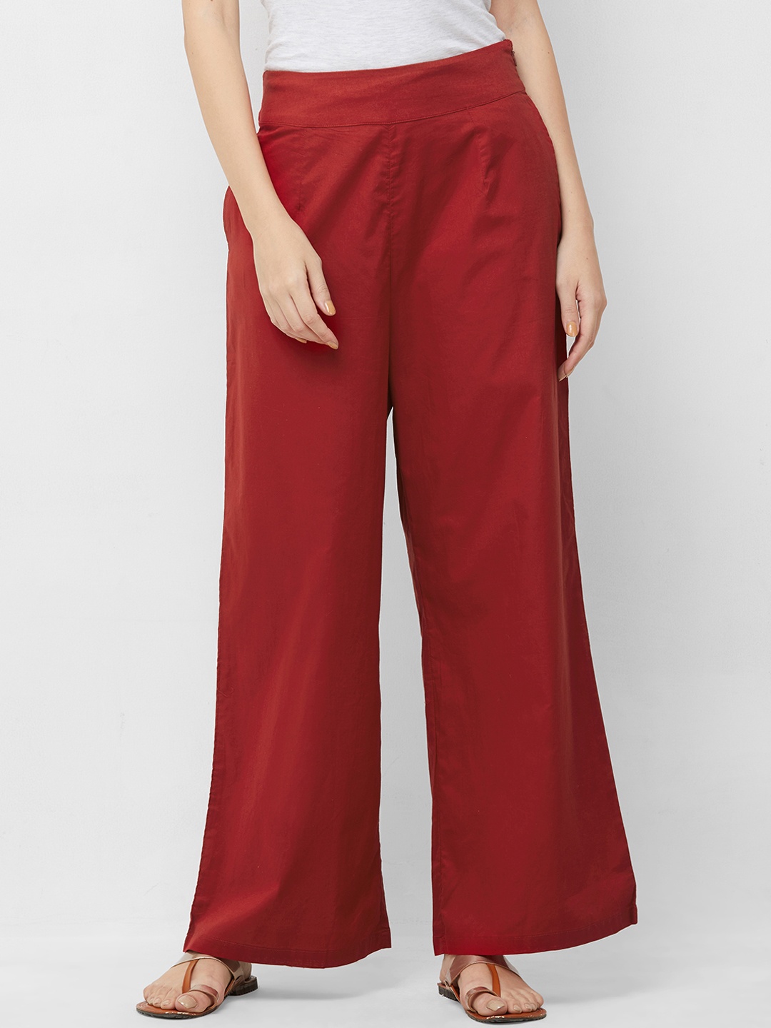 

Fusion Beats Women Red Solid Straight Palazzos