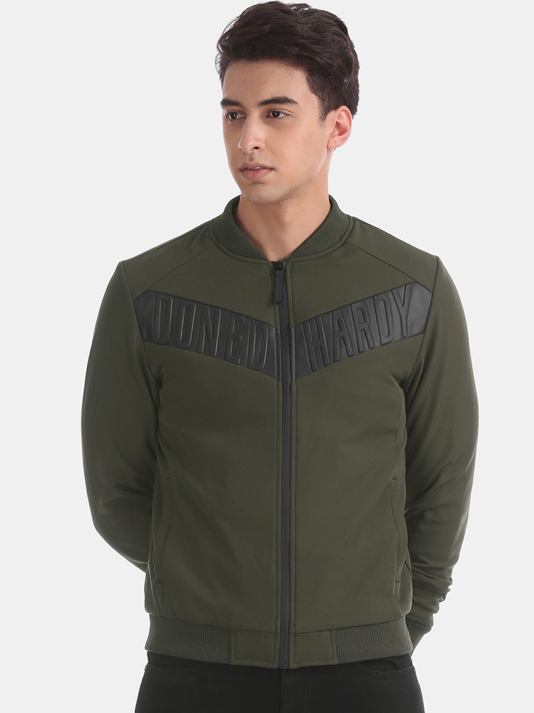 

Ed Hardy Men Green Colourblocked Bomber Jacket