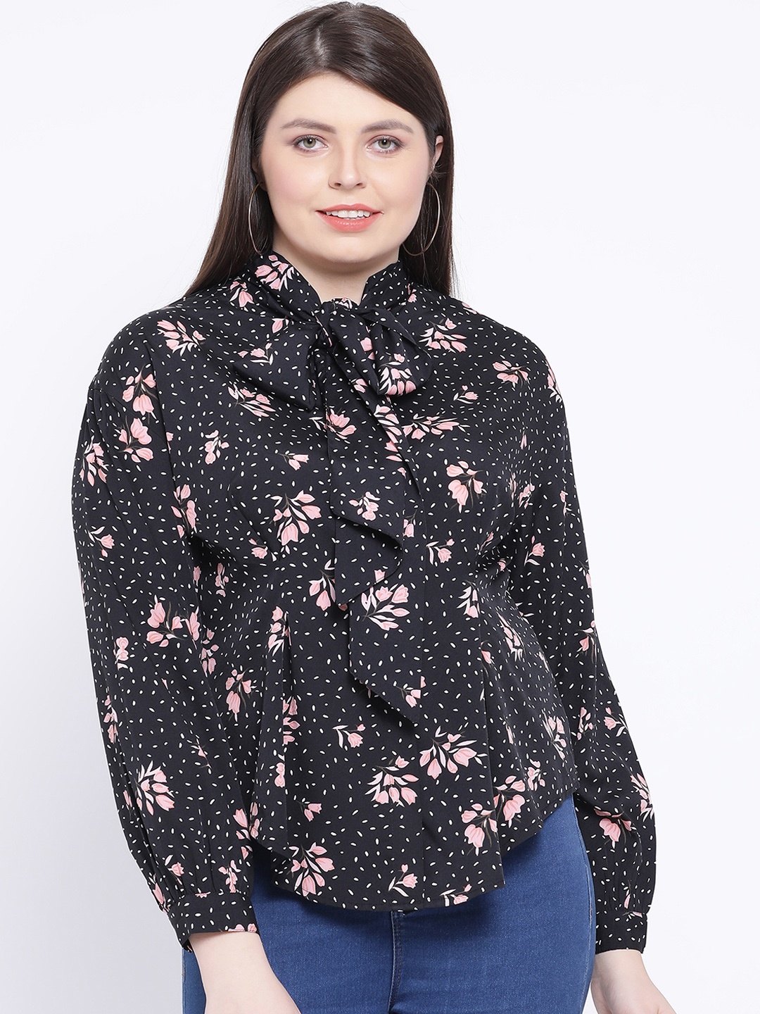 Oxolloxo Women Black Floral Printed Top