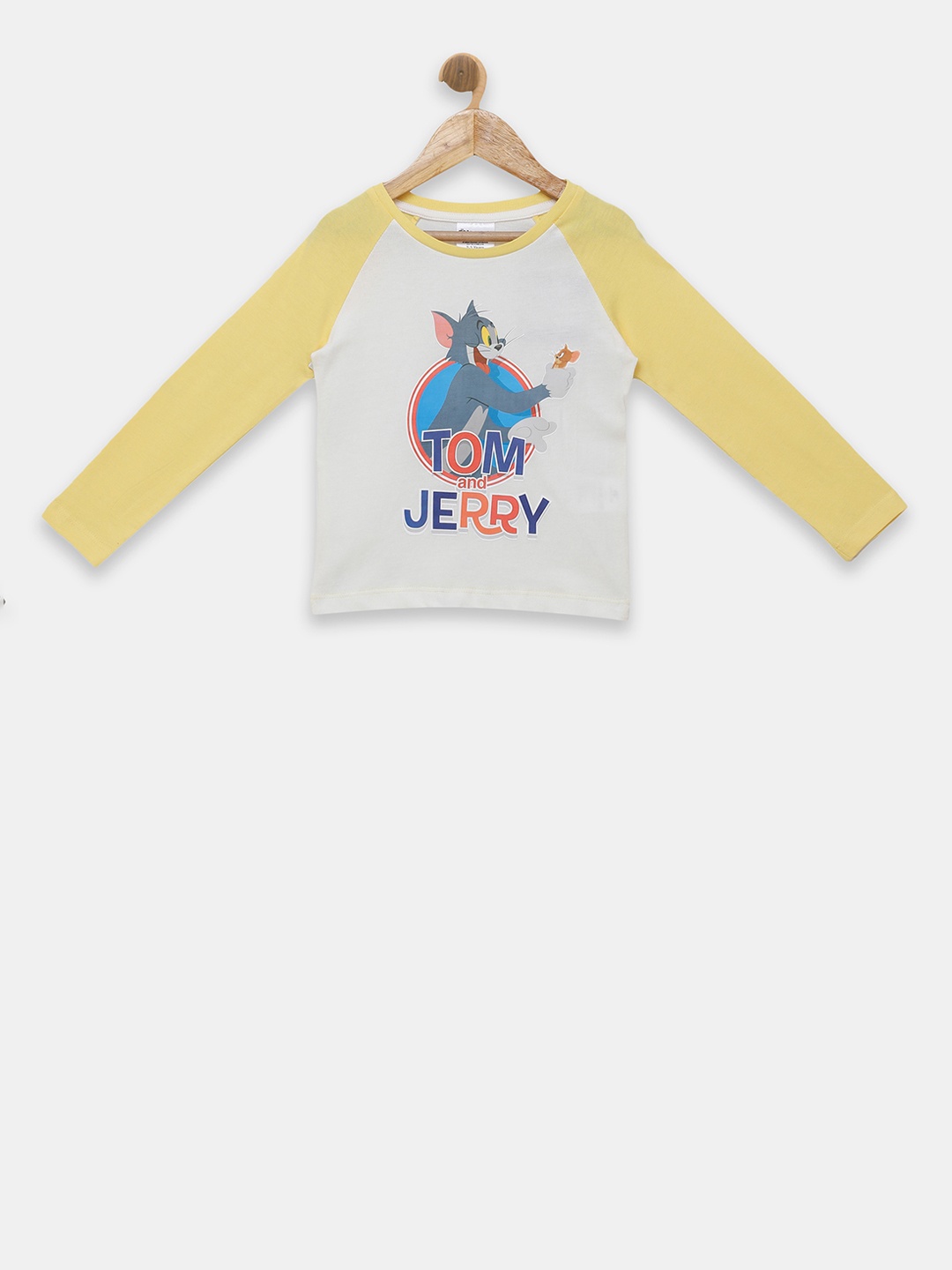

toothless Boys White & Yellow Tom & Jerry Printed Pure Cotton T-shirt