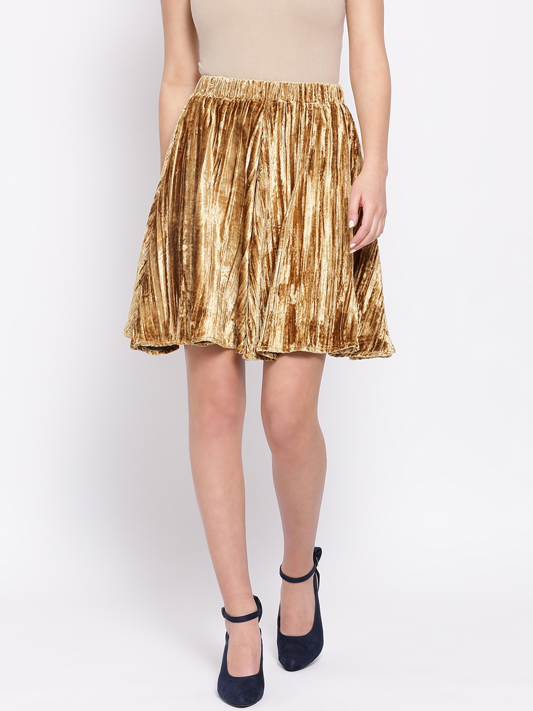 

Oxolloxo Women Gold-Toned Solid A-Line Midi Skirt