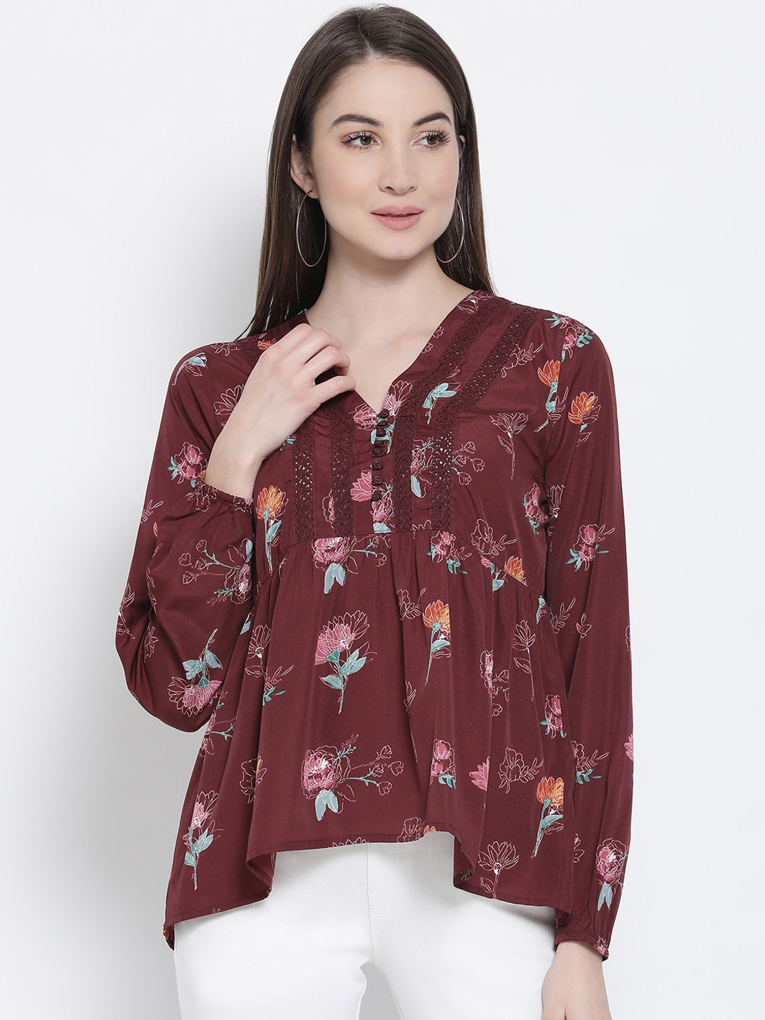 

Oxolloxo Women Maroon Printed A-Line Top