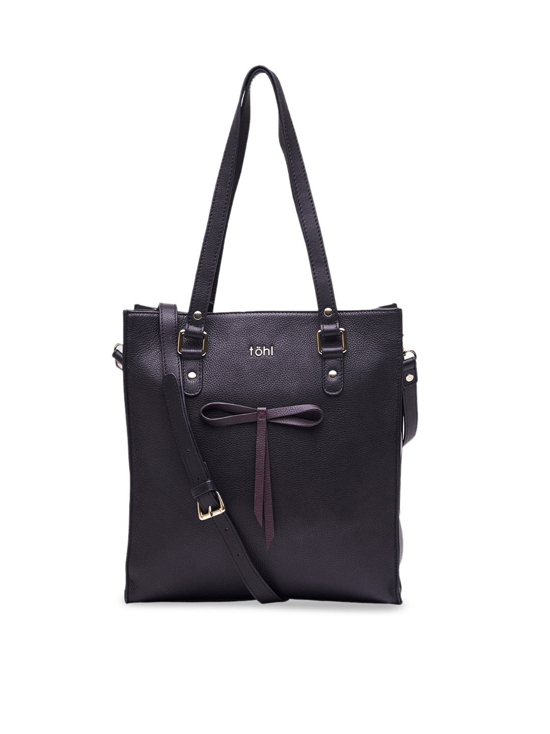 

tohl Black & Burgundy Solid Leather Shoulder Bag