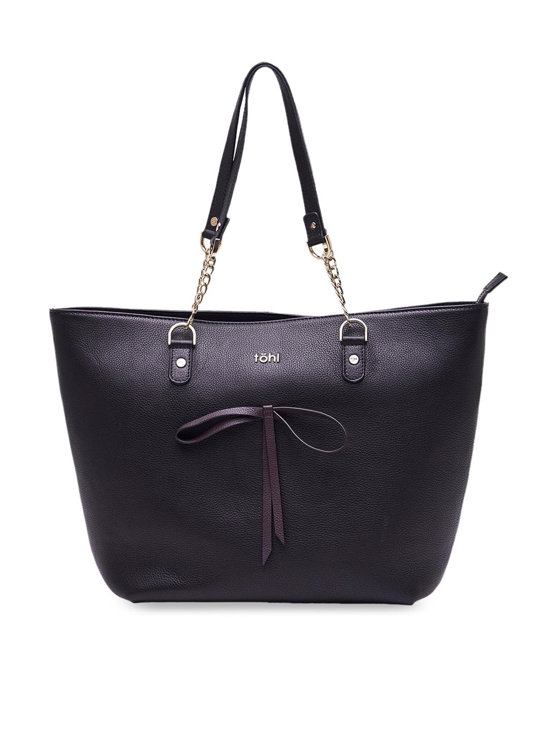 

tohl Black Solid Leather Handheld Bag