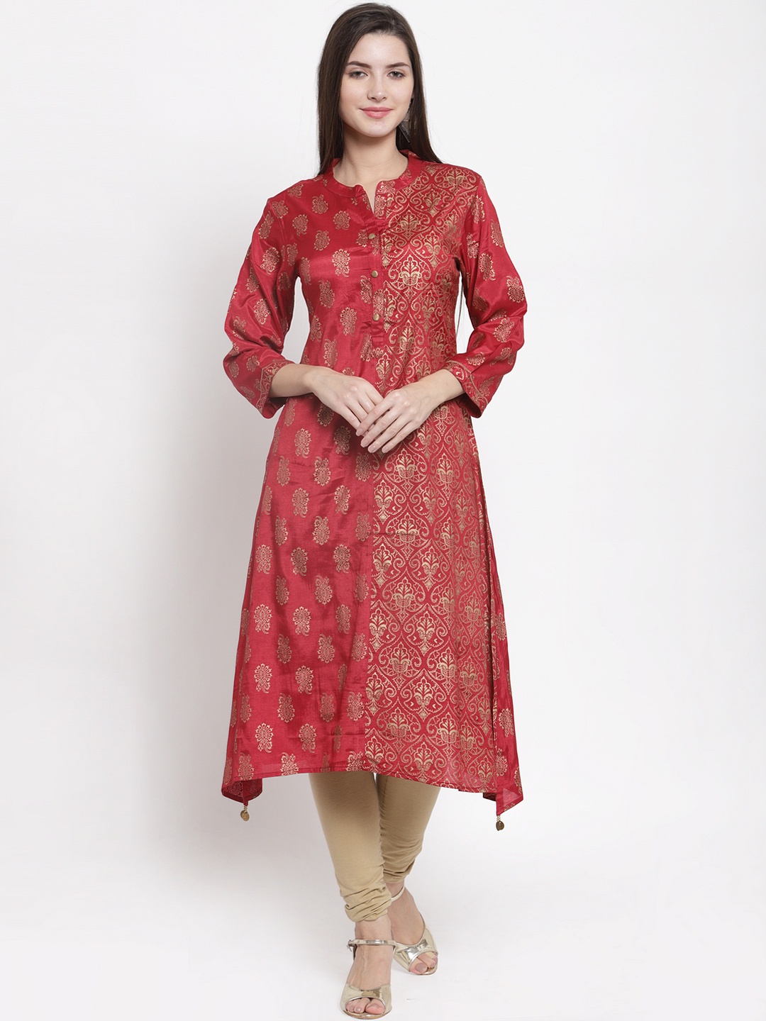 

The Kurta Express Women Red & Gold-Toned Printed A-Line Kurta