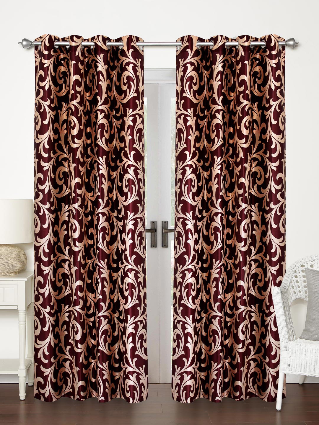 

Home Sizzler Maroon & Beige Set of 2 Long Door Curtains