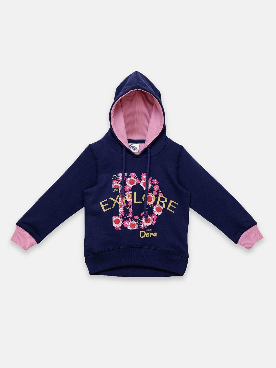 

toothless Girls Navy Blue Dora Printed Hooded Sweatshirt