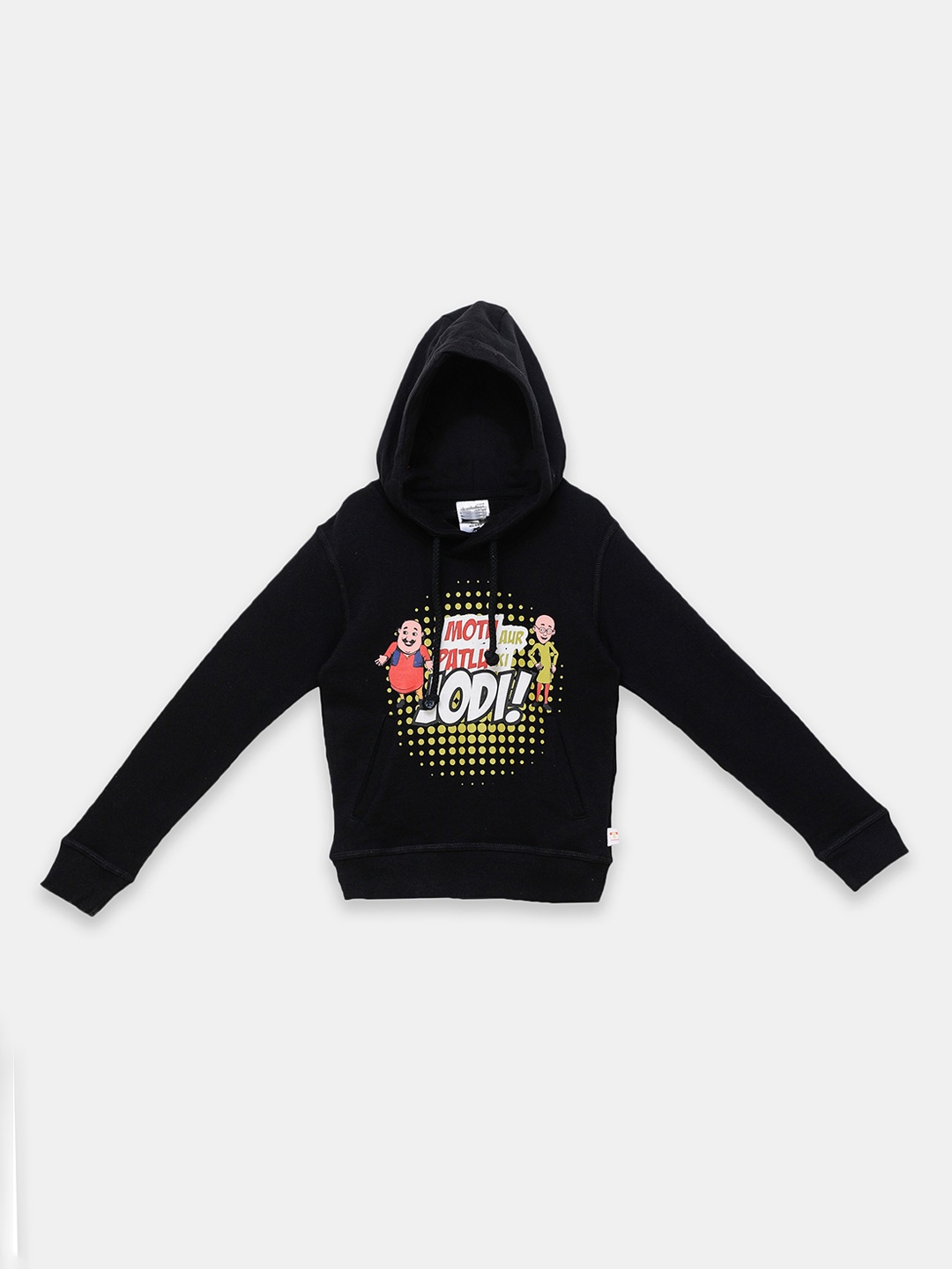 

toothless Boys Black Motu Patlu Printed Hooded Sweatshirt