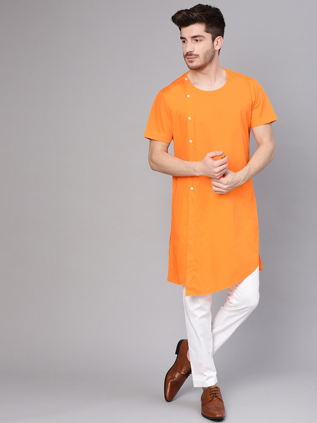 

See Designs Men Orange & White Solid Kurta with Trousers