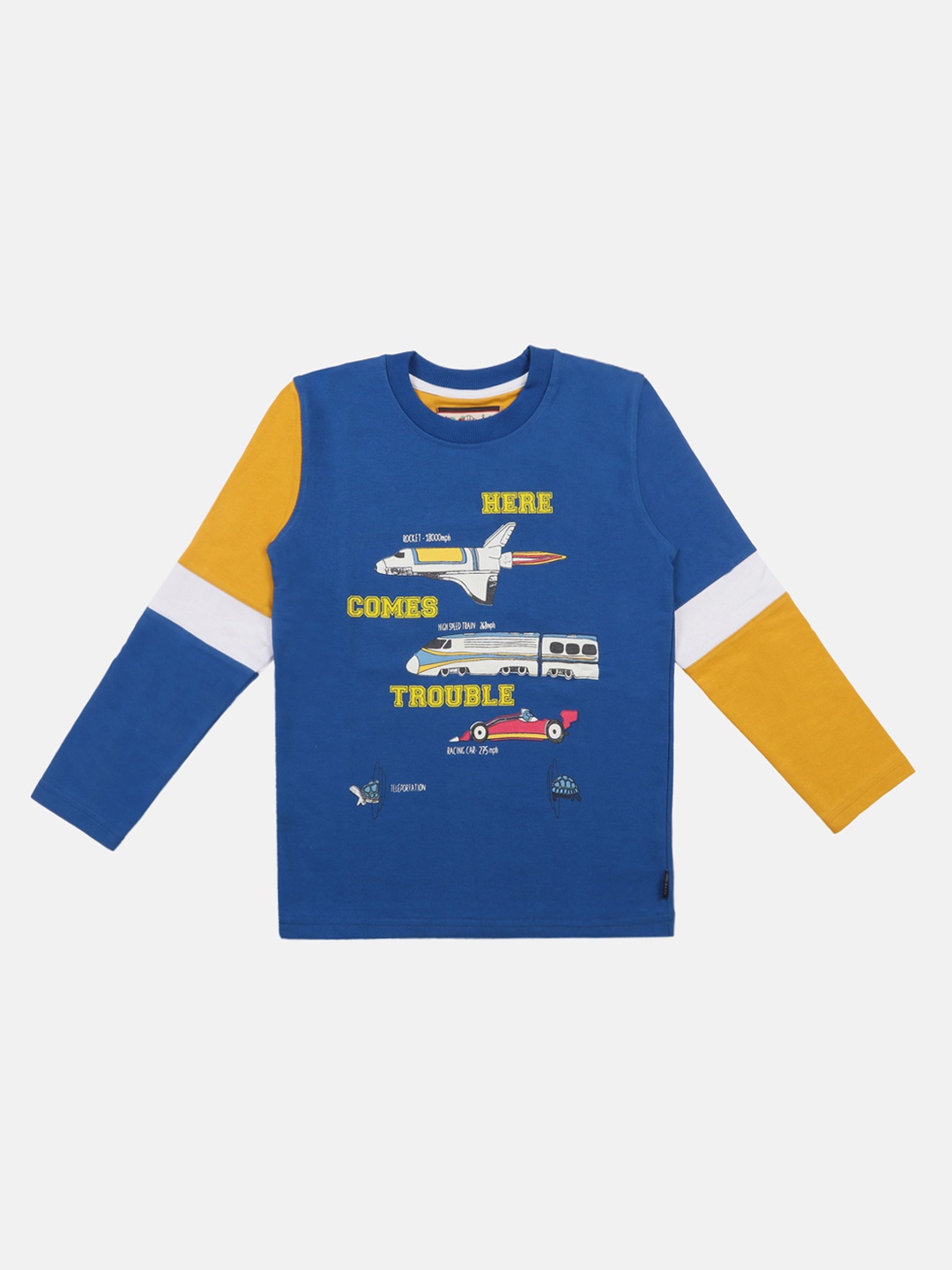 Lil Tomatoes Boys Blue & White Printed Sweatshirt