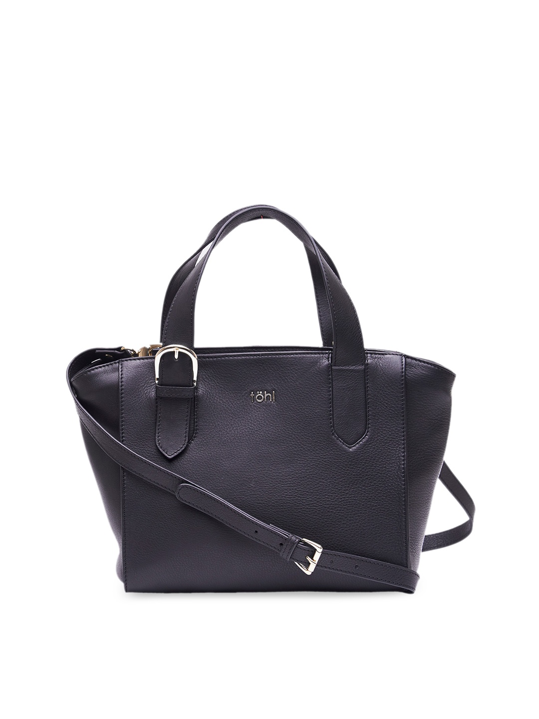 

tohl Black Solid Leather Handheld Bag