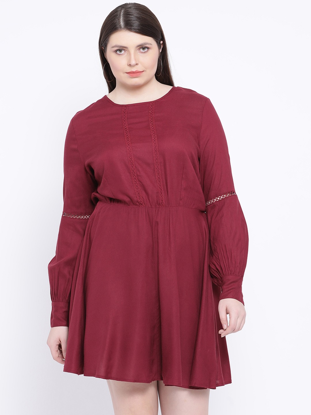 

Oxolloxo Women Maroon Solid Blouson Dress