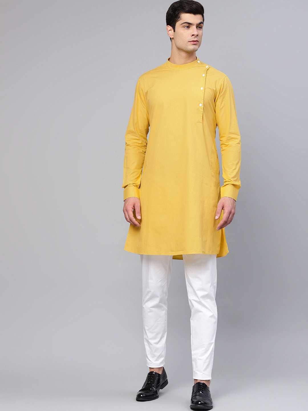 

See Designs Men Mustard Yellow & White Solid Kurta with Trousers
