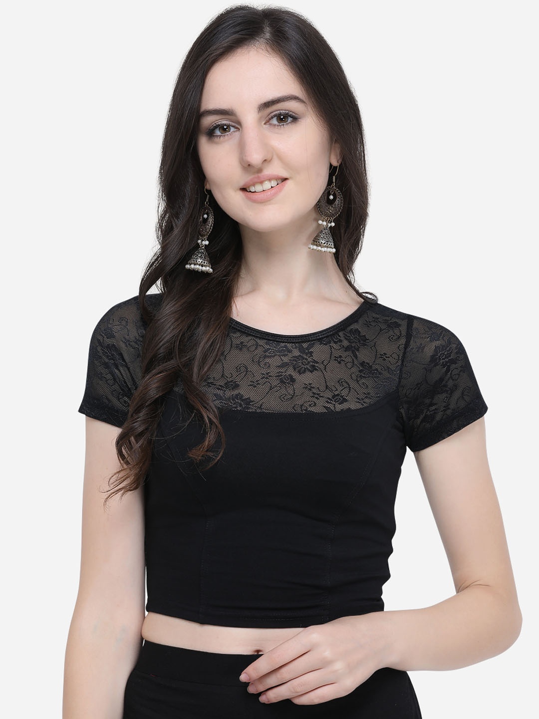 

Janasya Women Black Solid Saree Blouse