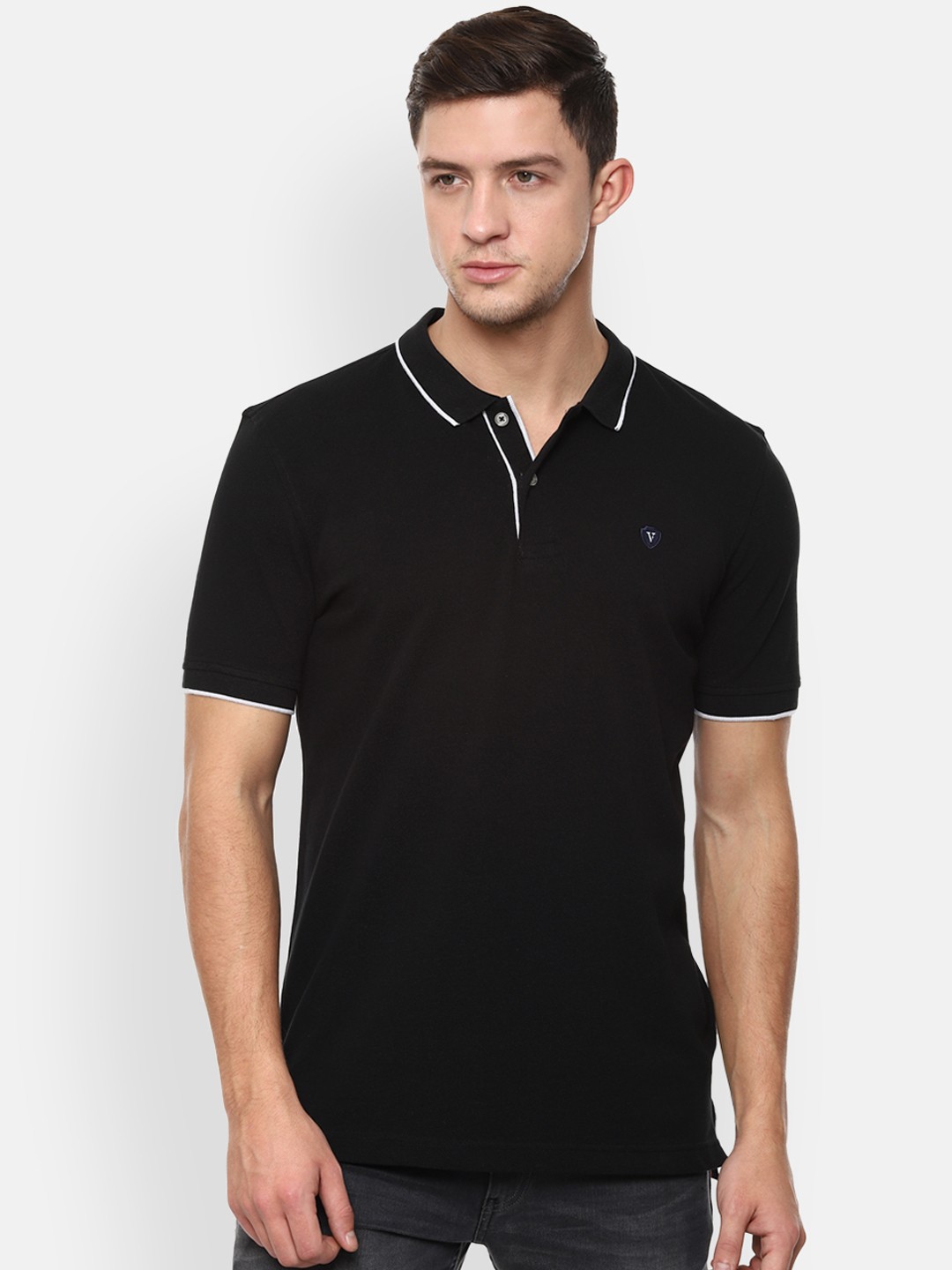 

Van Heusen Sport Men Black Solid Polo Collar Pure Cotton T-shirt