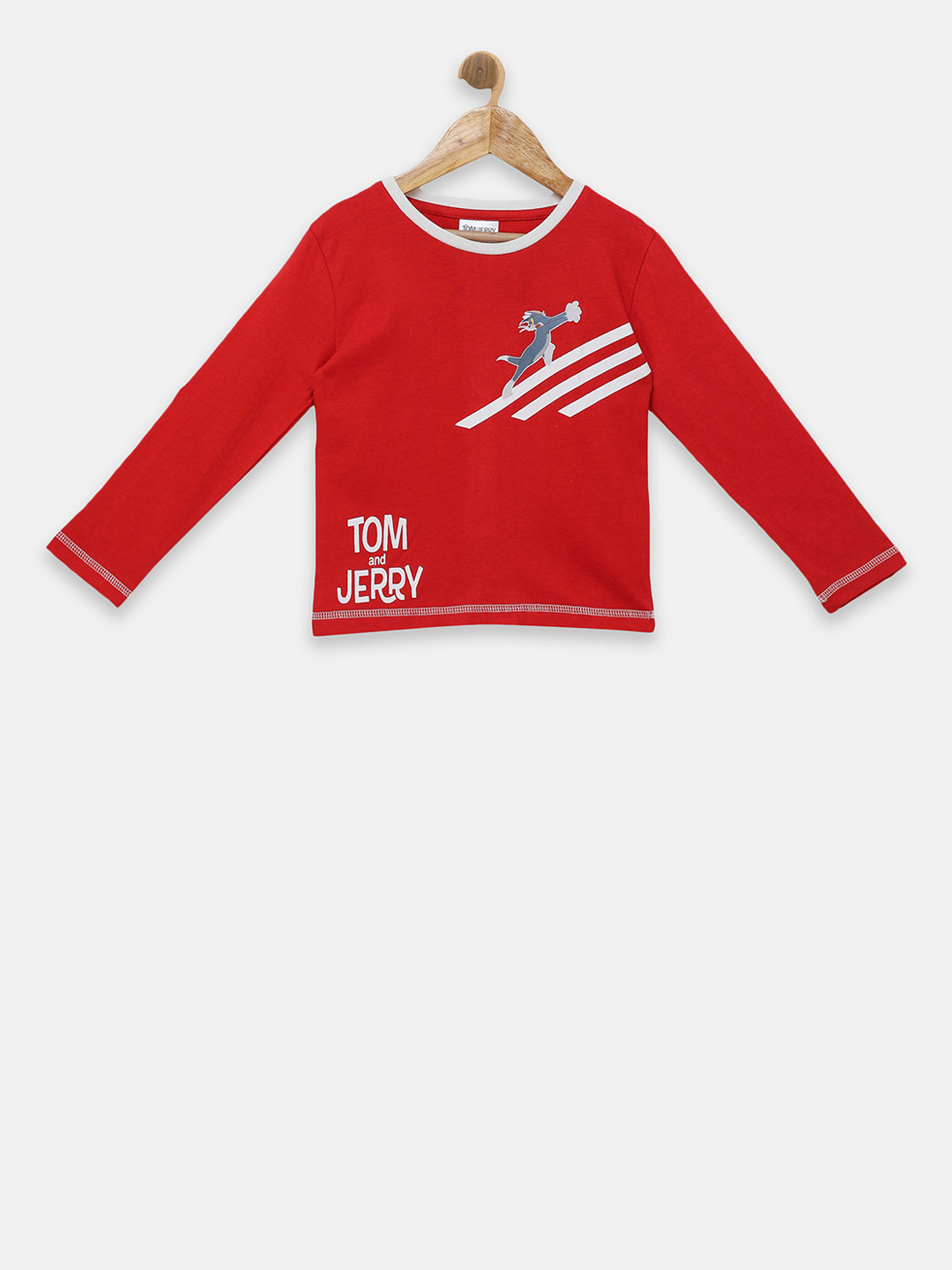 

toothless Boys Red Tom & Jerry Printed Round Neck Pure Cotton T-shirt