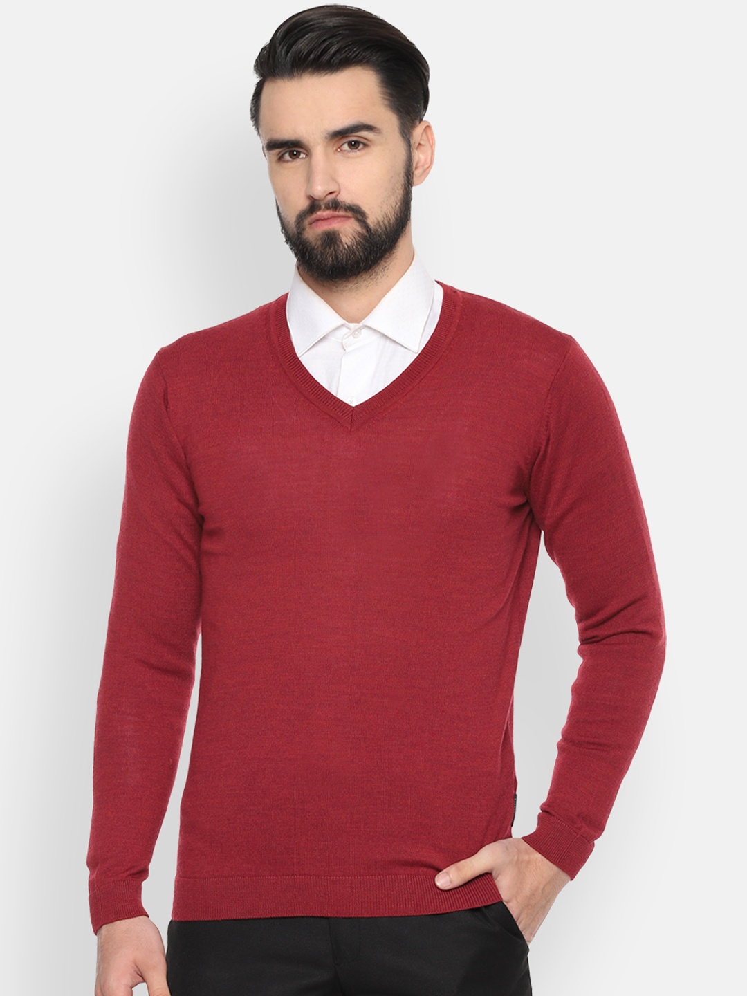 

Van Heusen Men Red Solid Merino Wool Pullover Sweater