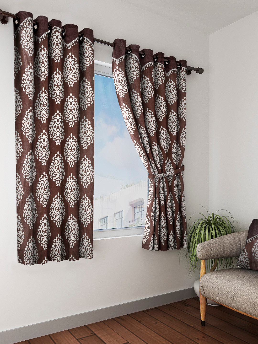 

Home Sizzler Brown & White Set of 2 Window Curtains