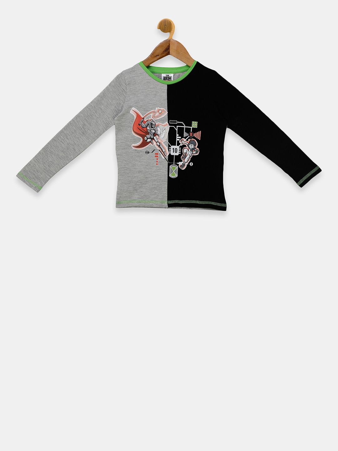 

toothless Boys Grey & Black Colourblocked Ben 10 Round Neck T-shirt