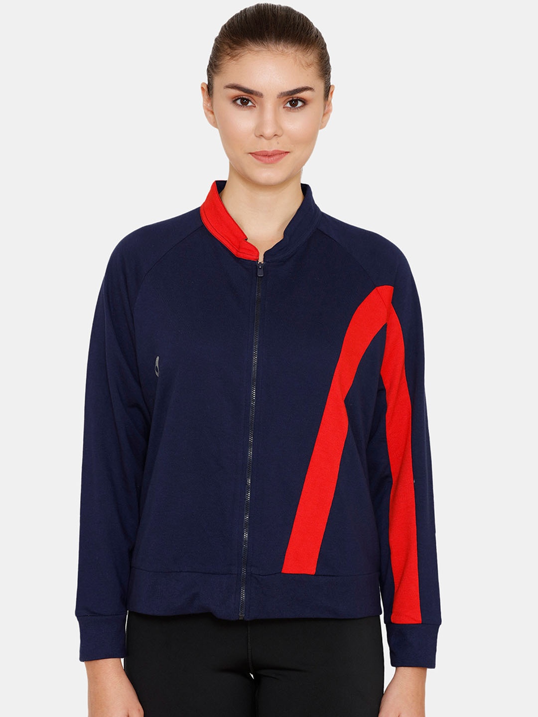 

Zelocity by Zivame Women Navy Blue & Red Solid Sweatshirt