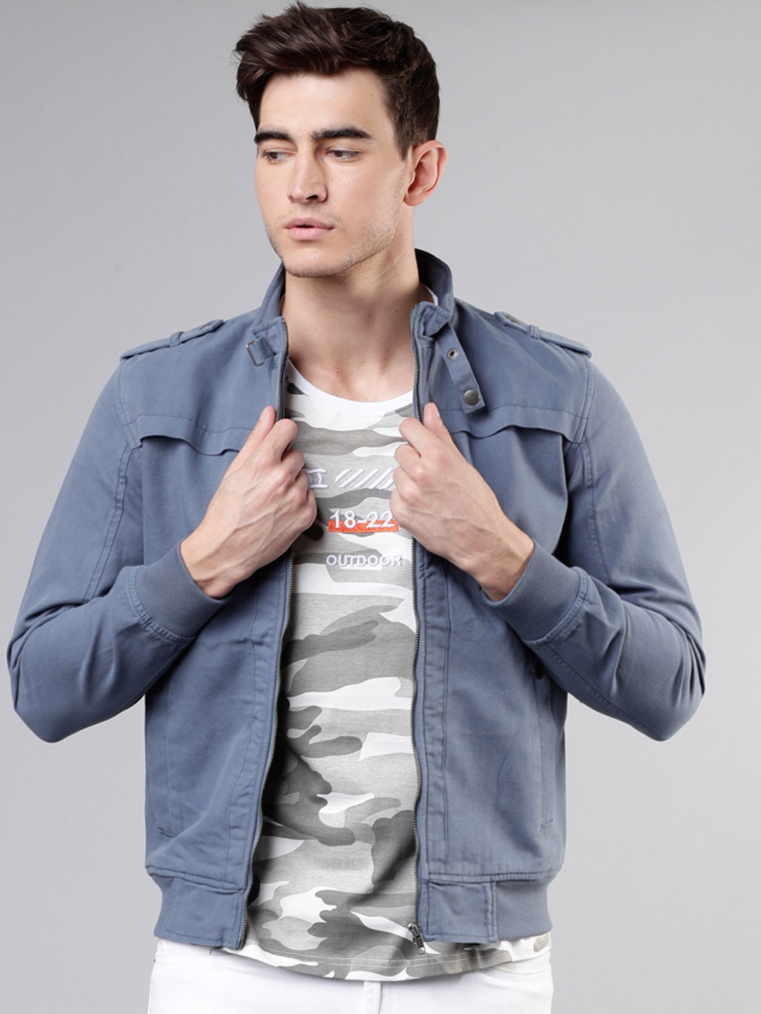

HIGHLANDER Men Blue Solid Bomber Jacket