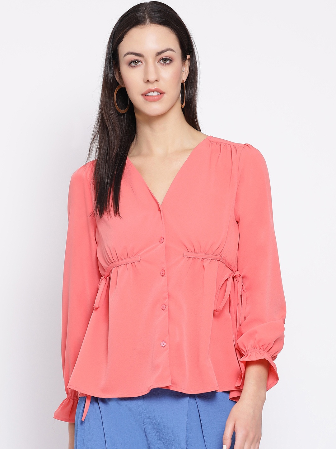 

Oxolloxo Women Peach-Coloured Solid Empire Top