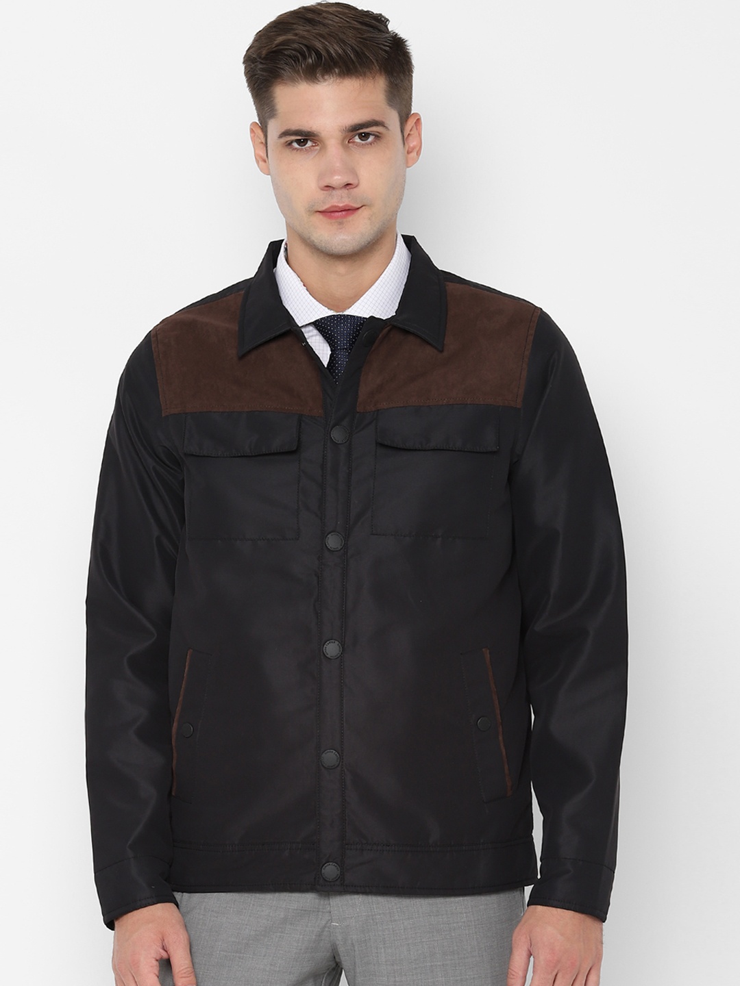 

SIMON CARTER LONDON Men Black & Brown Colourblocked Tailored Jacket