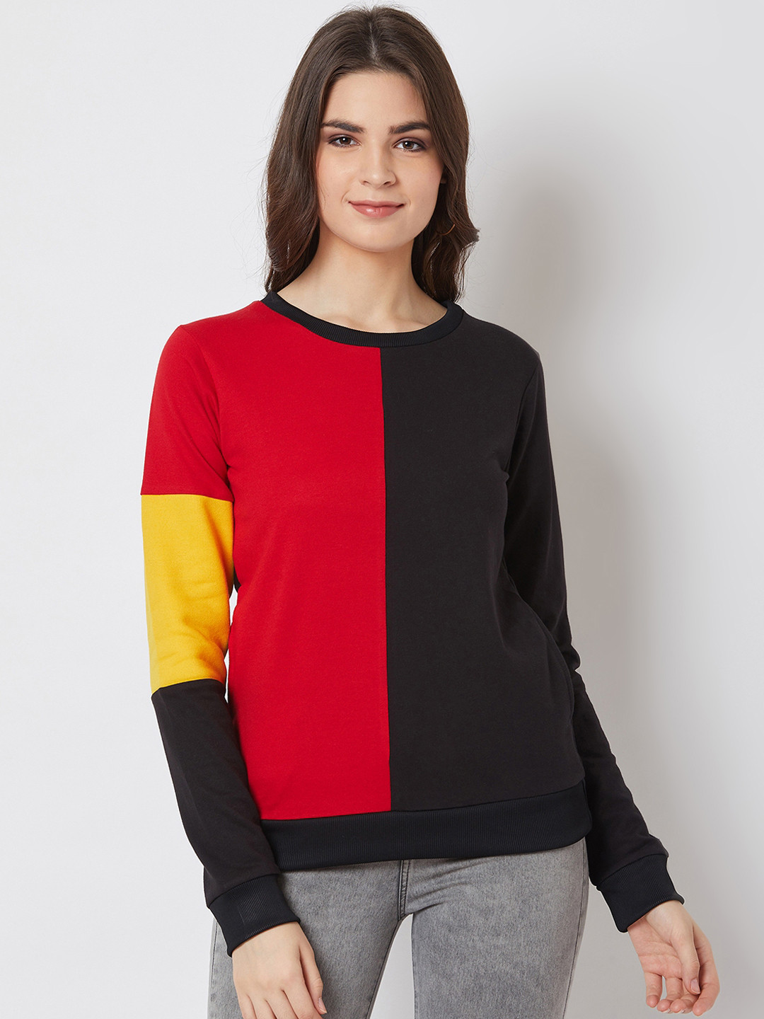 

Nun Women Red & Black Colourblocked Sweatshirt