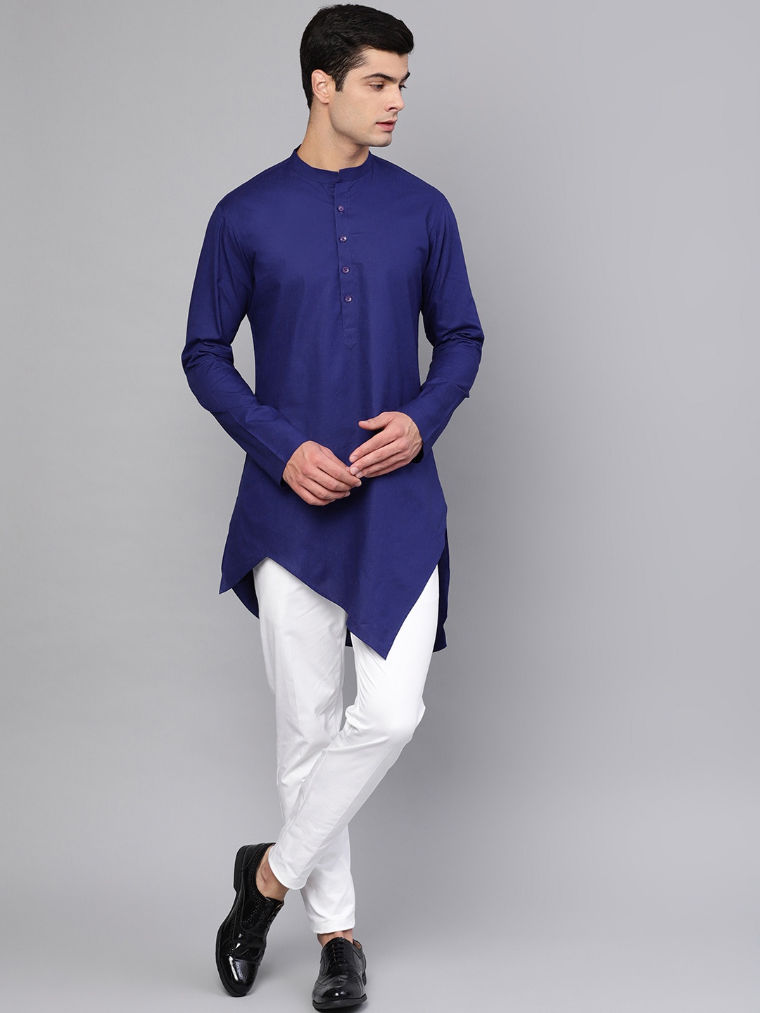 

See Designs Men Blue & White Solid Kurta with Trousers