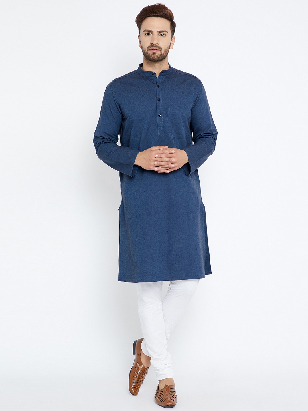 

even Men Navy Blue Solid Straight Kurta