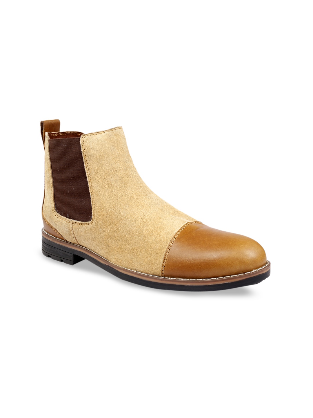

bacca bucci Men Tan Brown Colourblocked Suede High-Top Flat Boots