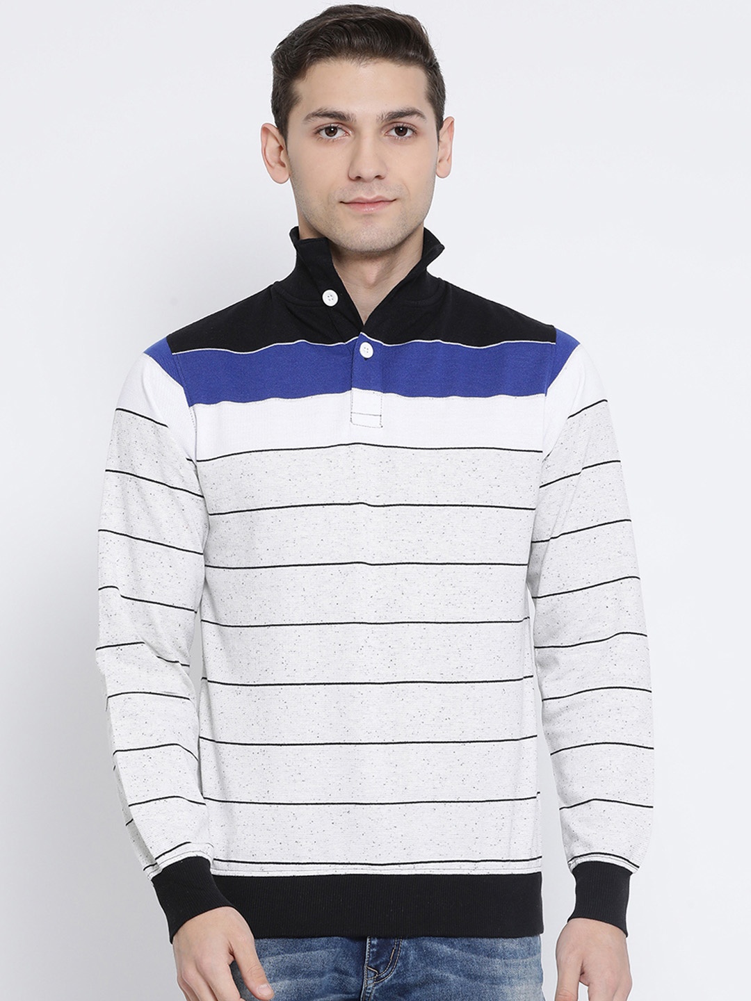 

Richlook Men White & Blue Striped Sweatshirt
