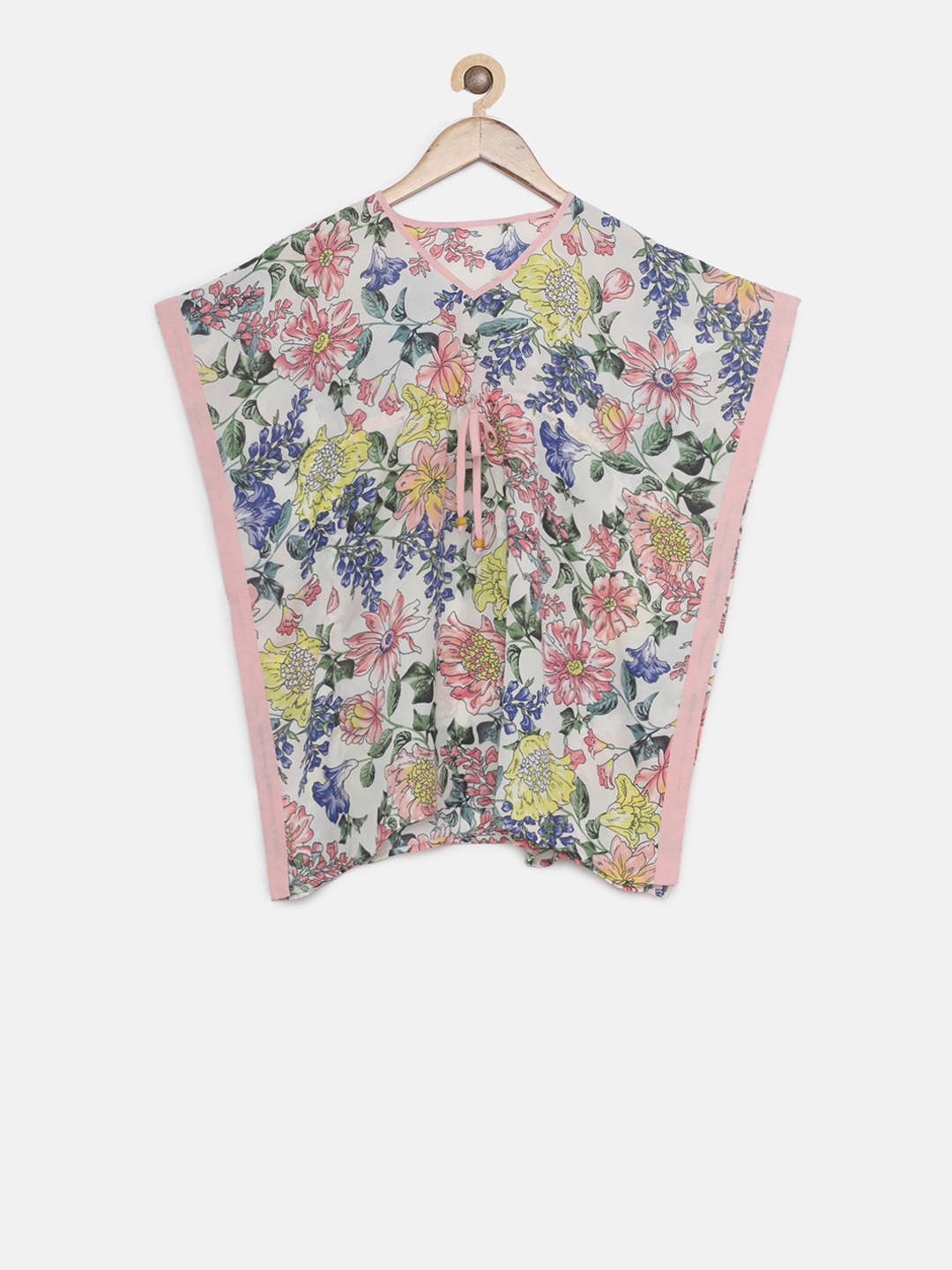 

The Kaftan Company Girls Off-White & Blue Floral Print Kaftan Dress