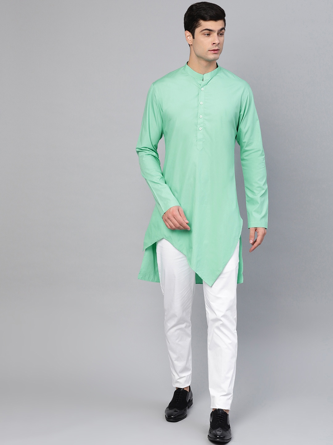

See Designs Men Sea Green & White Solid Kurta with Trousers