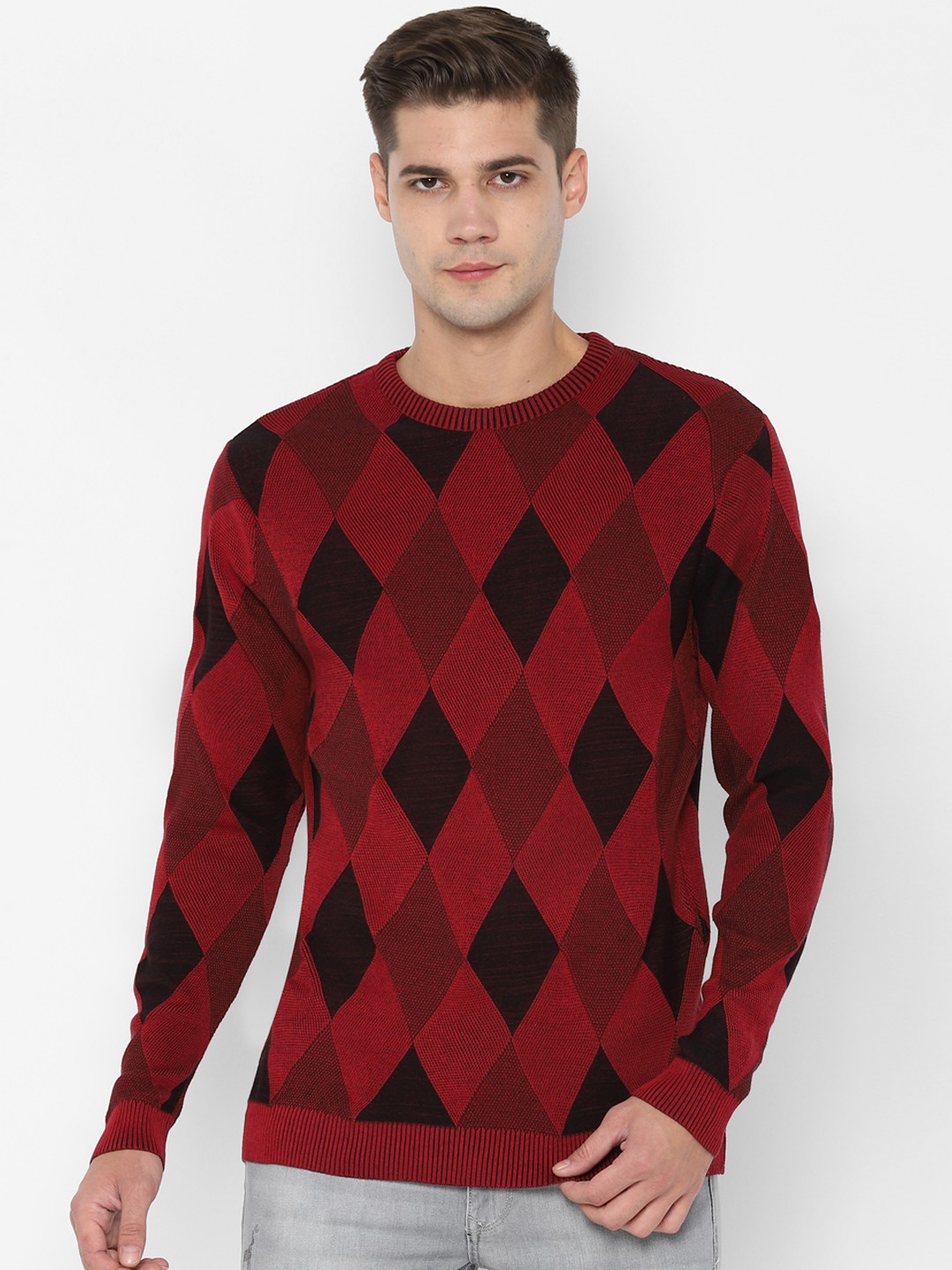 

SIMON CARTER LONDON Men Red & Black Self Design Pullover Sweater