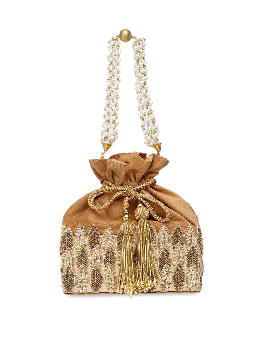 

DUGRISTYLE Brown & Beige Embellished Potli Clutch
