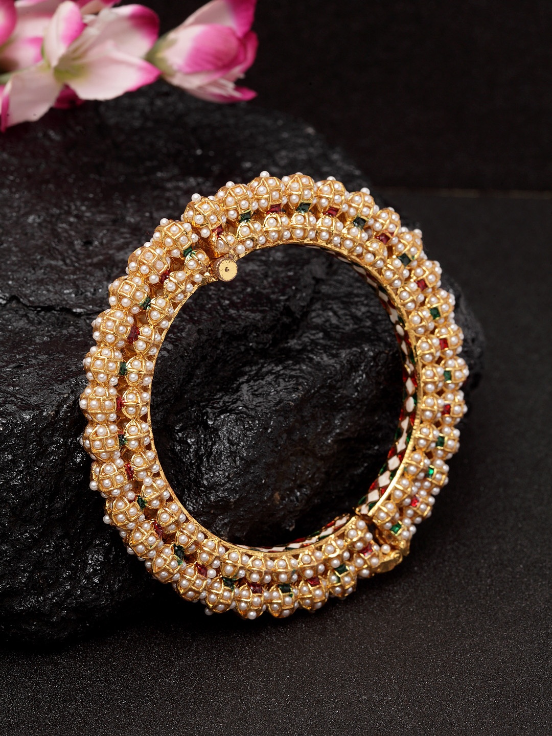 

DUGRISTYLE Gold-Toned Moti Bangle With Pearl Detailing