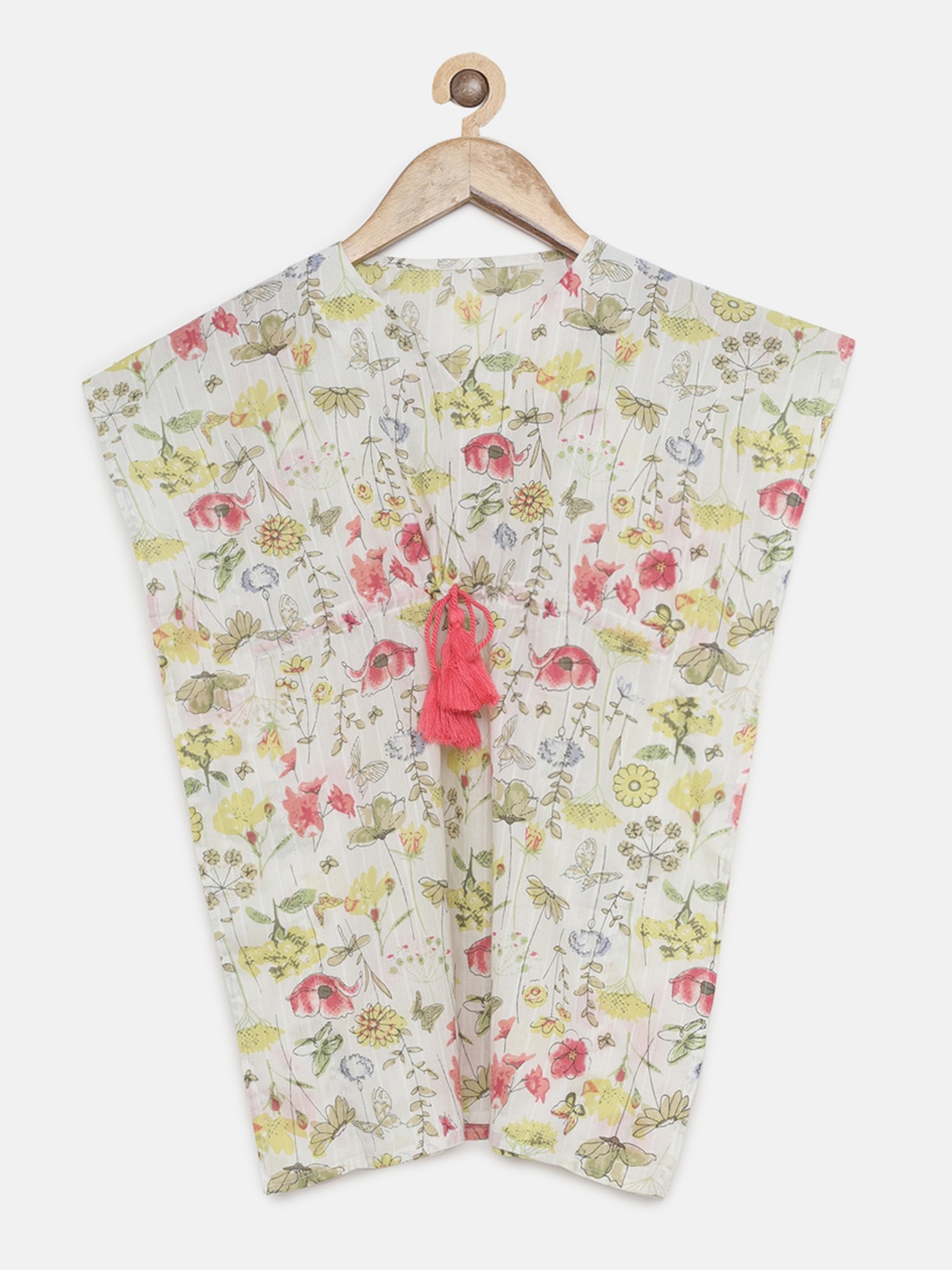 

The Kaftan Company Girls Off-White & Yellow Printed Kaftan Nightdress