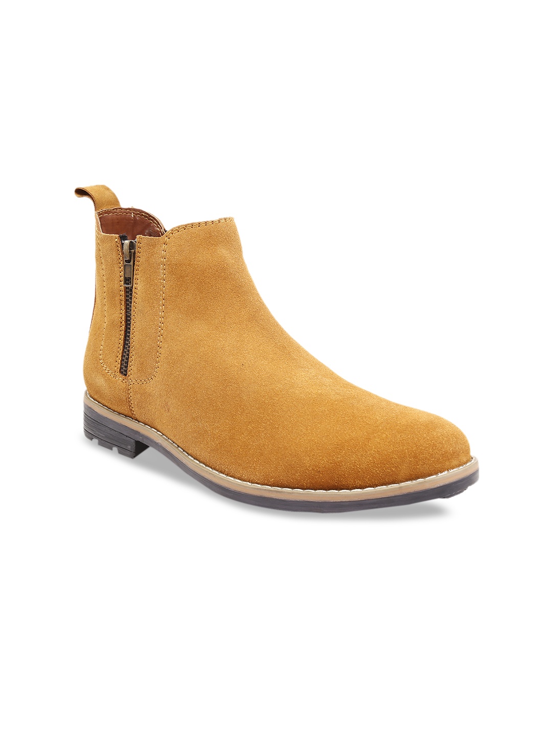 

bacca bucci Men Tan Solid Suede High-Top Flat Boots